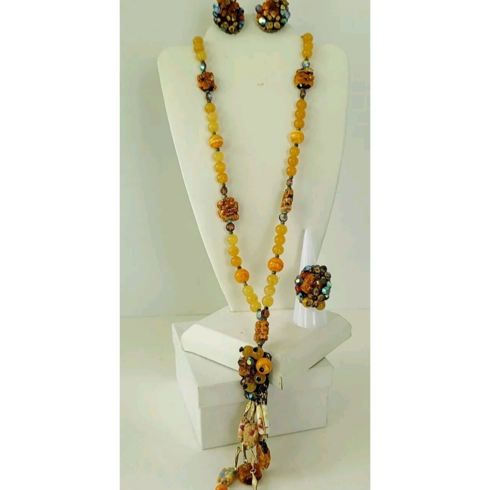 Vintage Haskell Style Parure Semi Precious Stones Jewelry Set